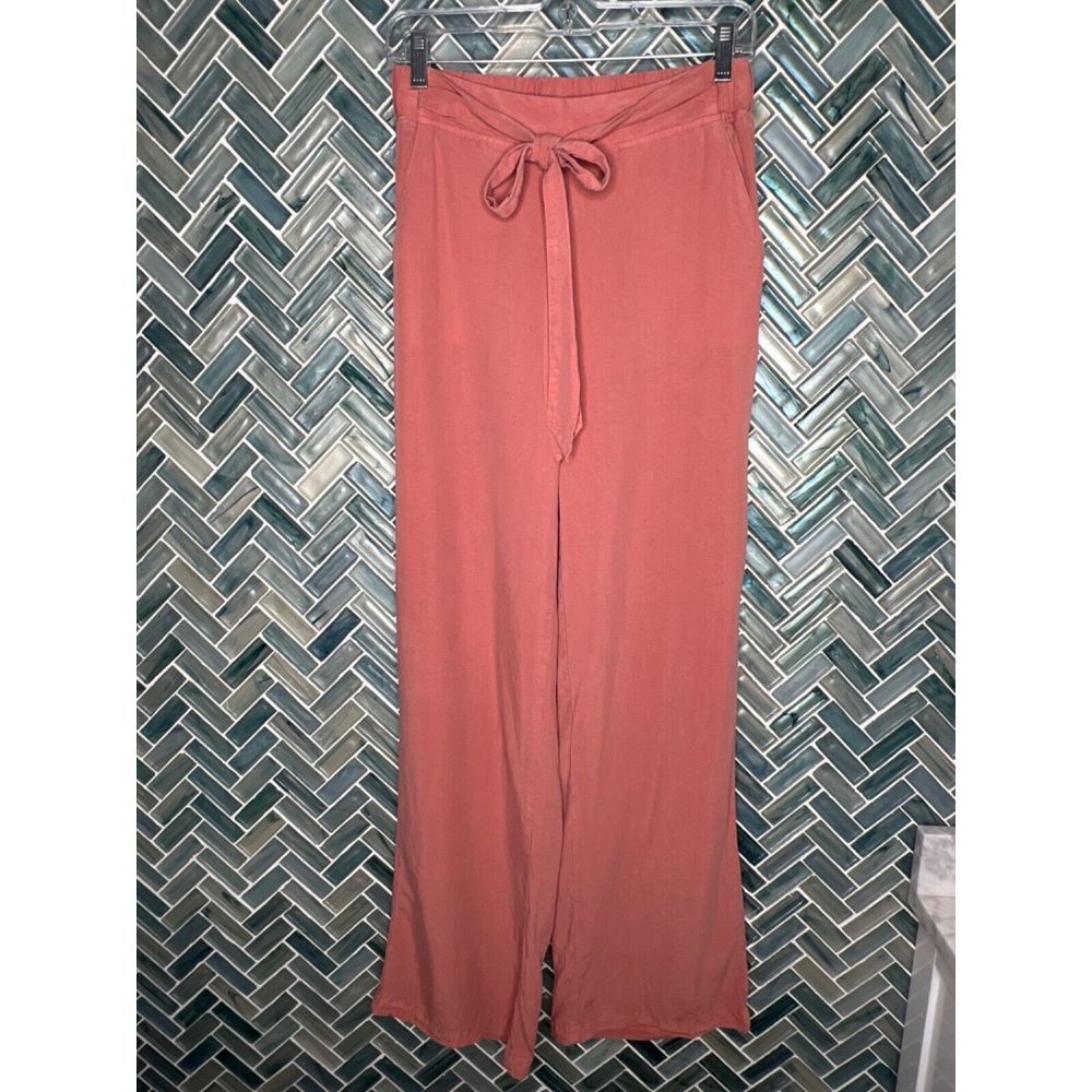 THREAD & SUPPLY DUSTY MAUVE PINK HIGH TIE WAIST FLOWY WIDE LEG PINK PANTS S